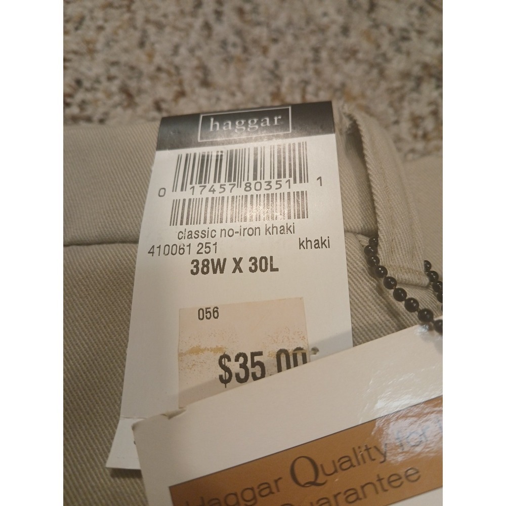 Men's HAGGAR BEIGE KHAKI DRESS PANTS Size 38X30 MSP $50.00 NO IRON - Picture 3 of 6